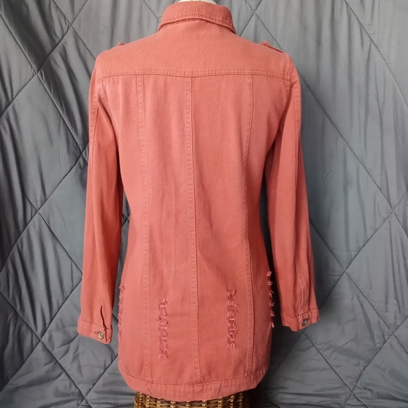 Women's Nadasha Rust Colored Denim Jean Jacket Distressed Button up Collared - Picture 4 of 16